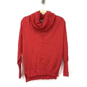 Joesph A Women Small Sweater Red Silver Metallic Shimmer Cowl Neck Knit Pullover